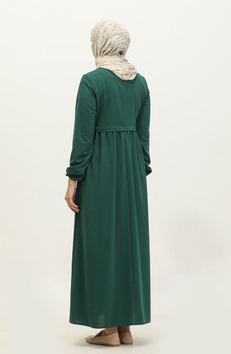 Elastic Sleeve Shirred Waist Dress 1087-04 Emerald Green 1087-04