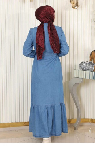 Lace Waist Buttoned Denim Dress Light Blue 19193 15119