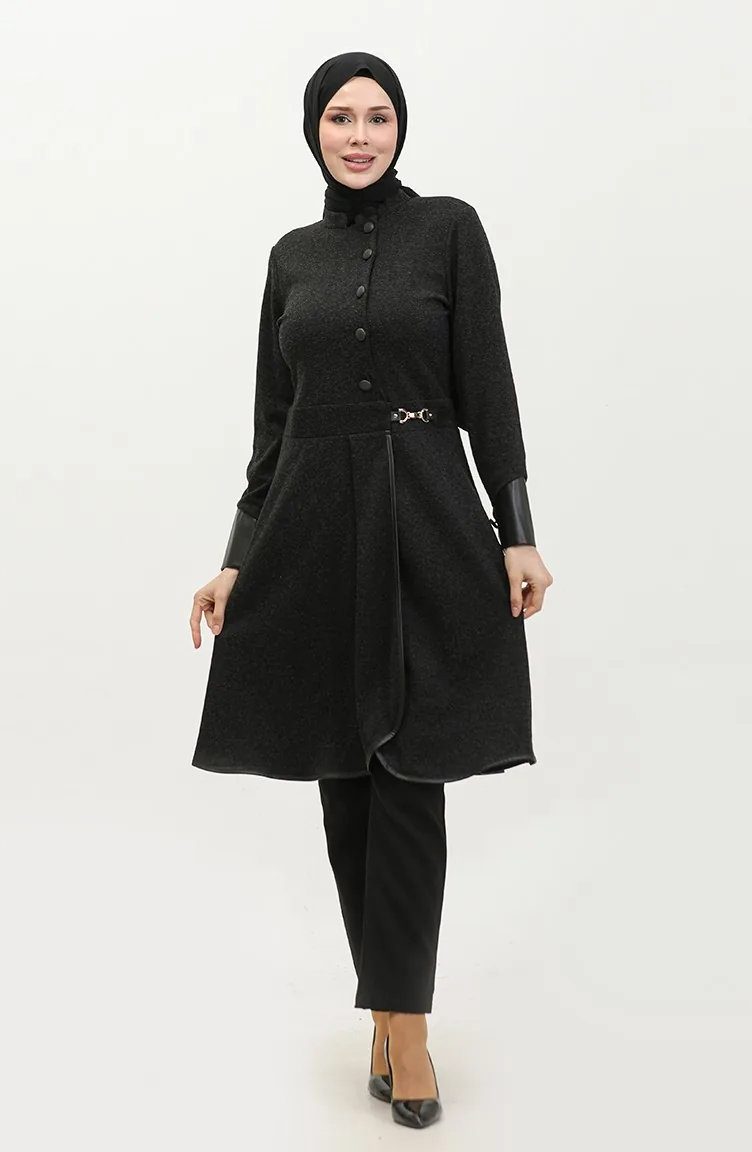 Tunique D`hiver Détaillée Avec Boucle De Taille Noire T1521 725