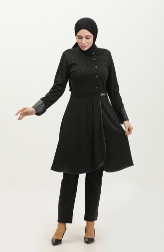 Tunique D`hiver Détaillée Avec Boucle De Taille Noire T1521 725