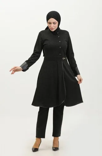 Tunique D`hiver Détaillée Avec Boucle De Taille Noire T1521 725
