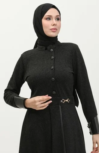 Tunique D`hiver Détaillée Avec Boucle De Taille Noire T1521 725