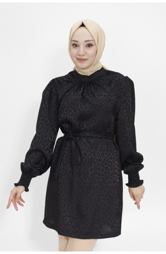 تونيك للحجاب بتصميم مُطبع من قماش الجاكار 2404-01 لون أسود 2404-01