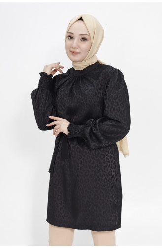 تونيك للحجاب بتصميم مُطبع من قماش الجاكار 2404-01 لون أسود 2404-01