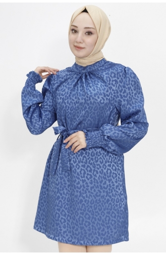 Jacquard Patterned Jessica Fabric Hijab Tunic 2404-02 Indigo 2404-02