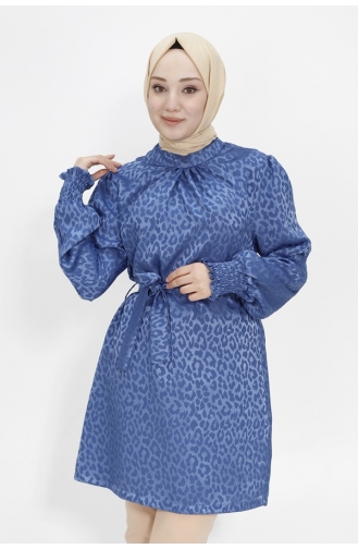 تونيك للحجاب بتصميم مُطبع من قماش جيسيكا 2404-02 لون نيلي 2404-02