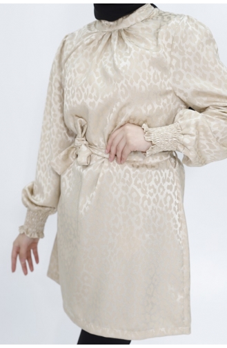 Jacquard Patterned Jessica Fabric Hijab Tunic 2404-04 Stone 2404-04