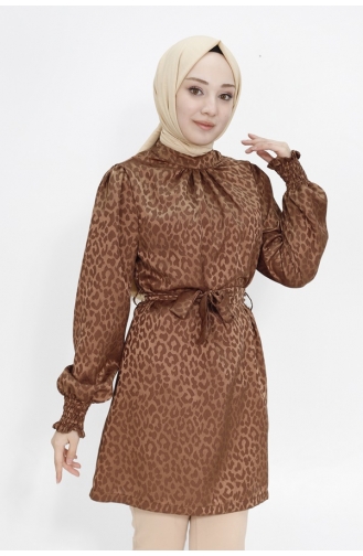 تونيك للحجاب بتصميم مُطبع من قماش جيسيكا 2404-05 لون بني 2404-05