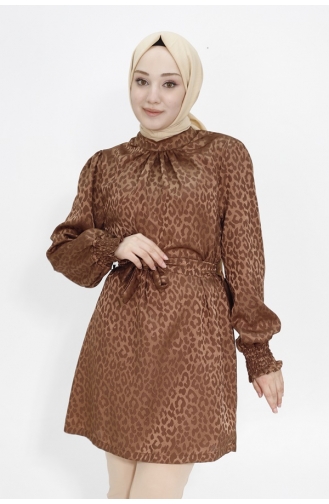 Jacquard Patterned Jessica Fabric Hijab Tunic 2404-05 Brown 2404-05