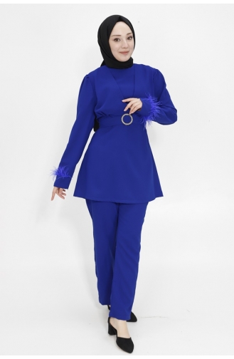 Belt Stone Crepe Fabric Hijab Double Suit 2414-04 Saks 2414-04