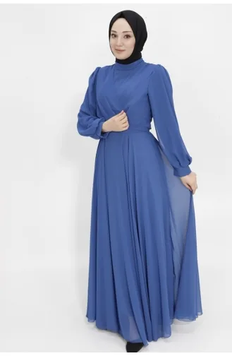 Zweireihiges Hijab-Abendkleid Aus Chiffonstoff Mit Ausschnitt 4105-02 Indigo 4105-02