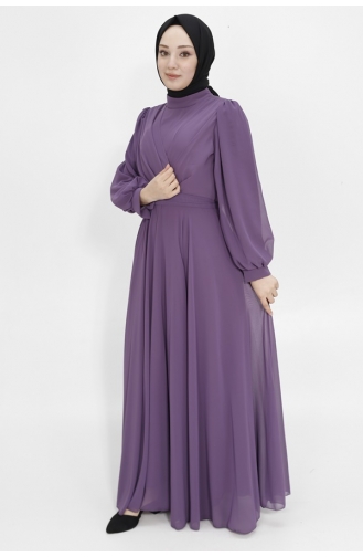 Zweireihiges Hijab-Abendkleid Aus Chiffonstoff Mit Kragen 4105-04 Flieder 4105-04