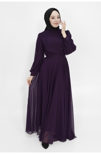 Zweireihiges Hijab-Abendkleid Aus Chiffonstoff Mit Kragen 4105-05 Lila 4105-05