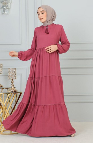 0229Sgs فستان مزين بشراشيب وردي مغبر 6262