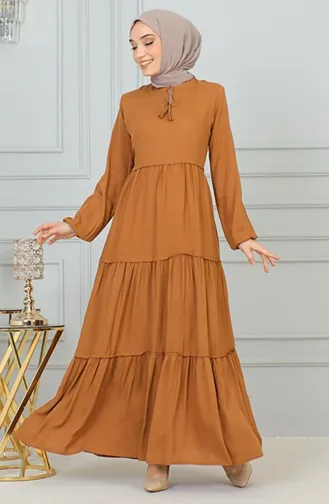 0229Sgs Robe Détail Pompon Tabac 6264