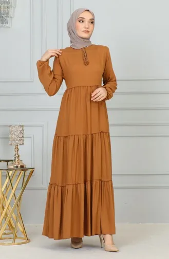 0229Sgs Robe Détail Pompon Tabac 6264