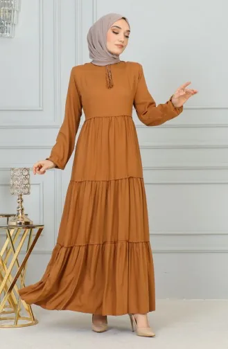 0229Sgs Robe Détail Pompon Tabac 6264