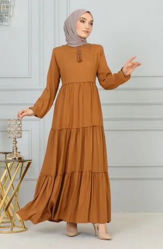 0229Sgs Robe Détail Pompon Tabac 6264