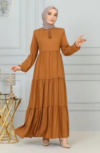 0229Sgs Robe Détail Pompon Tabac 6264