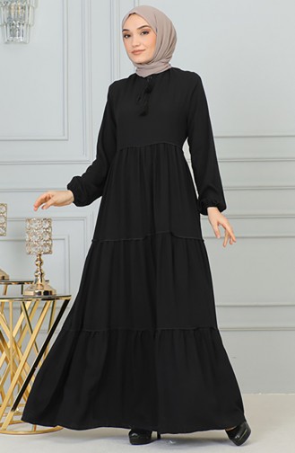 0229Sgs Püskül Detaylı Elbise Siyah
