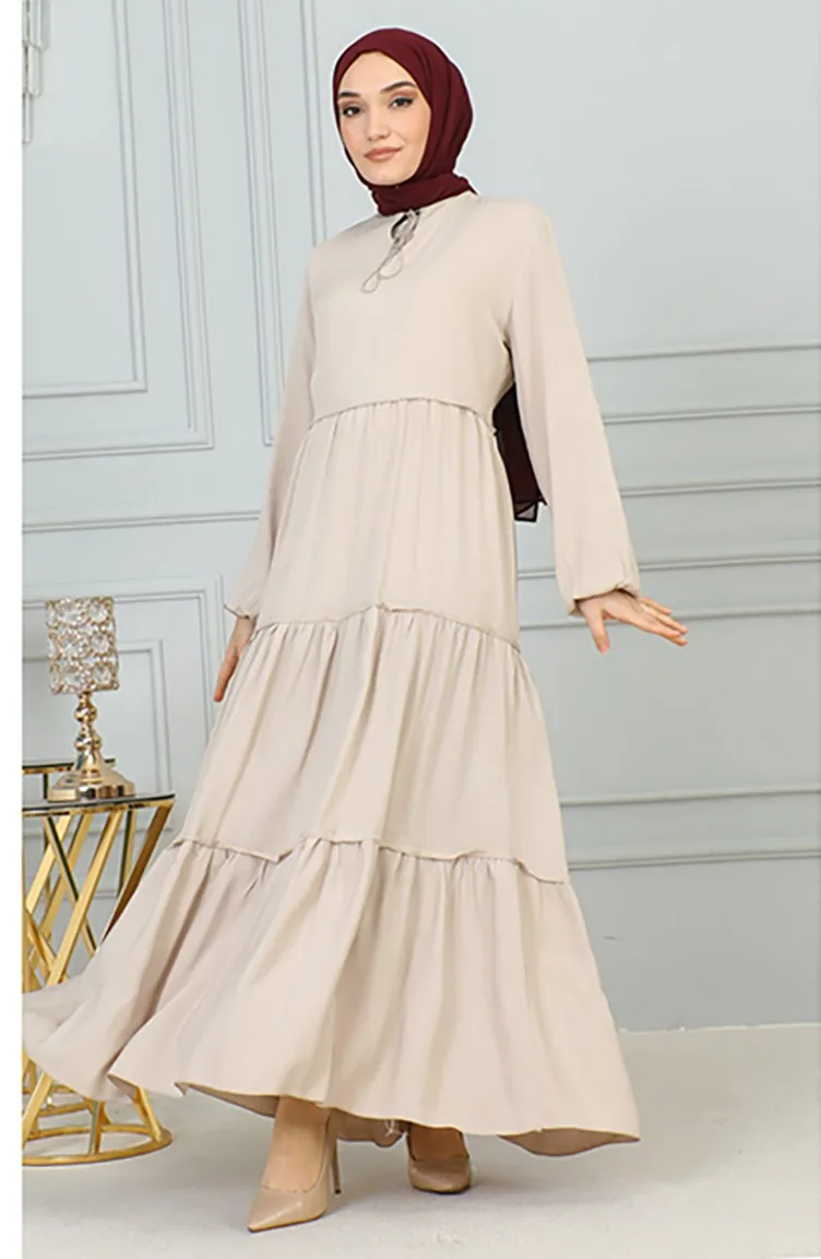 0229Sgs Robe Détaillée à Pompons Vison 6266