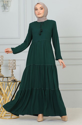 Tassel Detailed Dress 0229-01 Emerald Green 0229-01