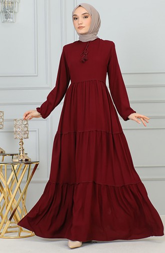 0229Sgs فستان بتفصيل شرابة أحمر كلاريت 7149