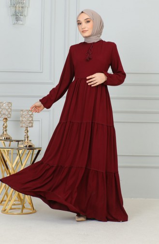 0229Sgs فستان بتفصيل شرابة أحمر كلاريت 7149