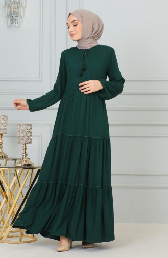 Robe Détail Pompon 0229-01 Vert Emeraude 0229-01