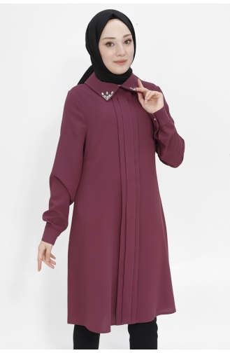 تونيك للحجاب مصنوع من قماش الكريب وياقة مرصعة بالأحجار 2407-03 لون أرجواني 2407-03