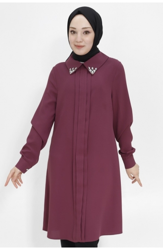 Crepe Fabric Hijab Tunic With Stone Collar 2407-03 Plum 2407-03
