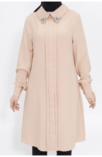Crepe Fabric Hijab Tunic With Stone Collar 2407-04 Stone 2407-04