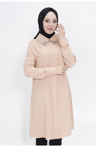 Crepe Fabric Hijab Tunic With Stone Collar 2407-04 Stone 2407-04