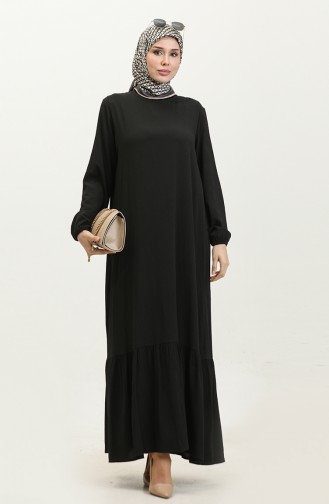 Crepe Fabric Skirt Shirred Dress 2088-02 Black 2088-02