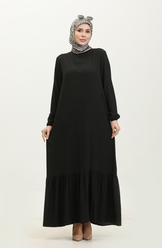 Bürümcük Kumaş Eteği Büzgülü Elbise 2088-02 Siyah