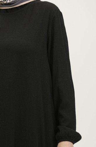 Bürümcük Kumaş Eteği Büzgülü Elbise 2088-02 Siyah