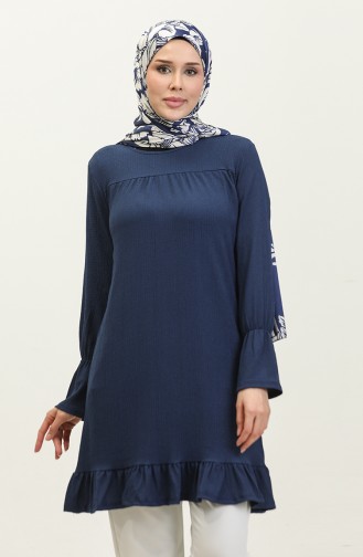 Bürümcük Kumaş Etek Ucu Büzgülü Tunik 0404DA-02 Lacivert
