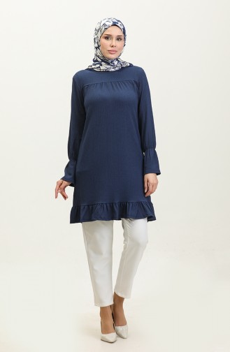 Bürümcük Kumaş Etek Ucu Büzgülü Tunik 0404DA-02 Lacivert