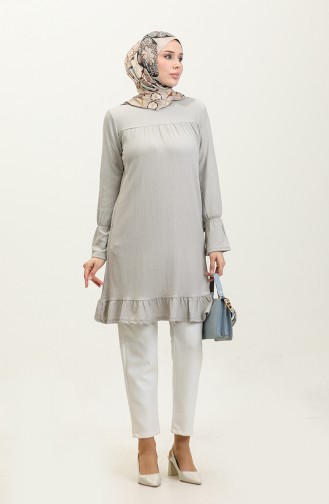 Shirred Hem Fabric Tunic 0404DA-05 Gray 0404DA-05