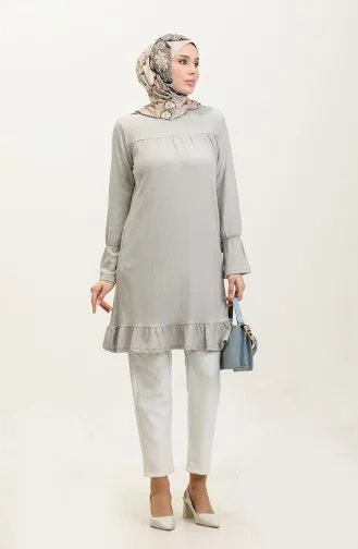 Bürümcük Tunika Aus Stoff Mit Gerafftem Saum 0404DA-05 Grau 0404DA-05