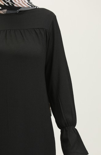 Shirred Hem Fabric Tunic 0404da-07 Black 0404DA-07
