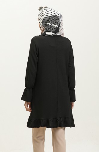 Shirred Hem Fabric Tunic 0404da-07 Black 0404DA-07