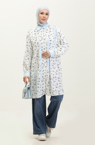 Patterned Plus Size Tunic Baby Blue T1614 1007