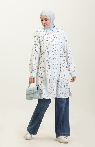 Patterned Plus Size Tunic Baby Blue T1614 1007