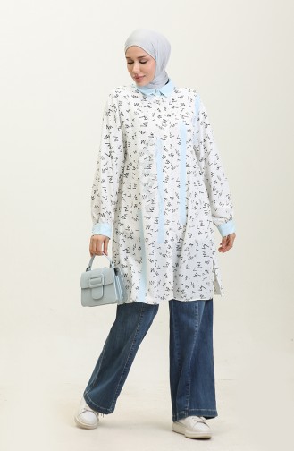 Tunique Grande Taille à Motifs Bleu Bébé T1614 1007