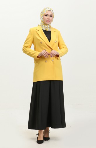 Veste Blazer Longue Grande Taille Jaune C1003 962