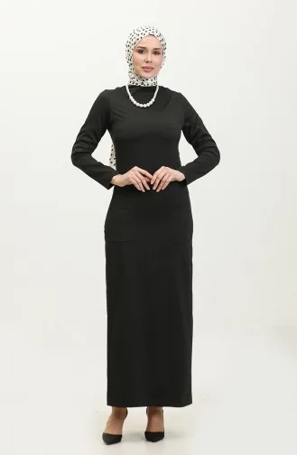 Balloon Sleeve Shirred Dress 2065-01 Black 2065-01