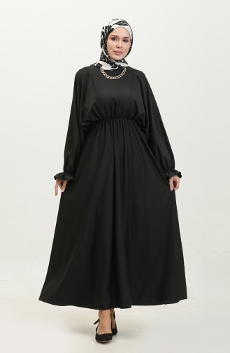 Balloon Sleeve Shirred Dress 2065-01 Black 2065-01