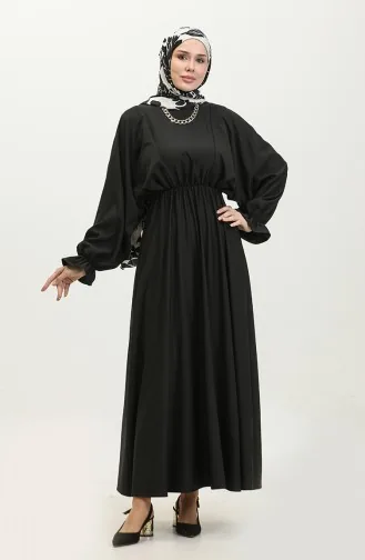 Shoulder Pleated Dress 2064-01 Black 2064-01