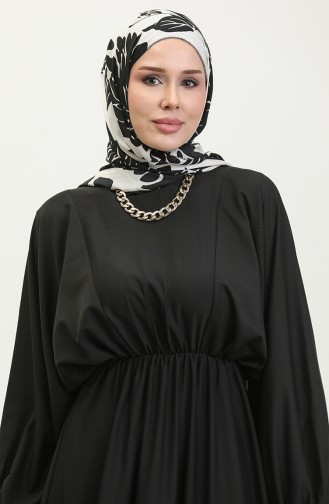 Gerafftes Kleid Mit Ballonärmeln 2065-01 Schwarz 2065-01